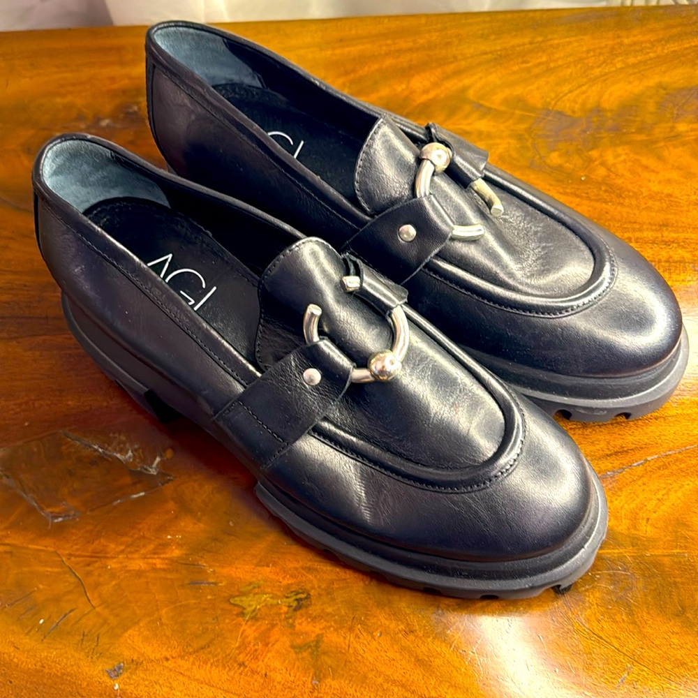 NEW AGL BLACK leather Lugg Loafers Size 7 1/2